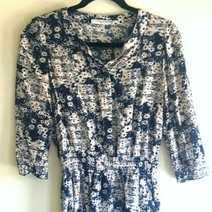 Goodnight Macaroon Floral Dress Blue Cream Buttons